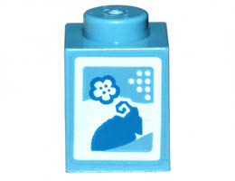Brick 1 x 1 with SW Bantha and Flower Pattern (Milk Carton): {умерено син}