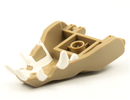 Dragon Head (Ninjago) Jaw with 2 Bar Handles on Back - Closed Ends with White Teeth Pattern: {пясъчно жълт}