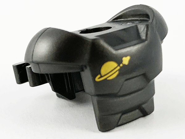 Minifigure Armor Space with Shoulder Protection and 2 Clips with Gold Classic Space Logo Pattern: {титаниево метален}