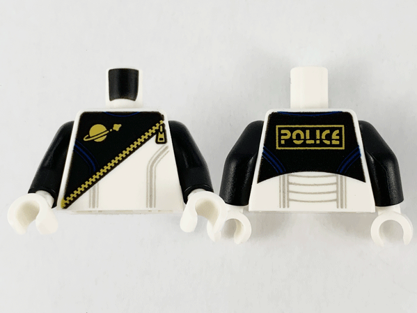 Torso Space Futuron Black Pattern, Gold Zipper and Classic Logo, 'POLICE' on Back / Black Arms / White Hands: {бял}