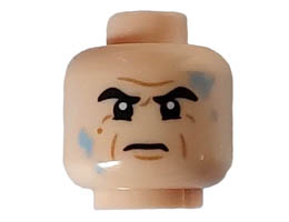 Minifigure, Head Black Eyebrows, Furrowed Brow, Crows Feet, Cheek Lines and Water Drops Pattern - Hollow Stud: {светло нуга}