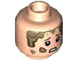 Minifigure, Head Dual Sided Child Female, Black Eyebrows, Dark Tan Mud Drops, Happy / Scared Pattern - Hollow Stud: {светло нуга}
