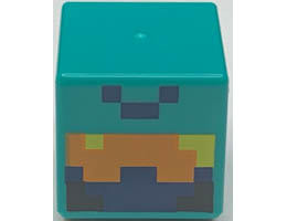 Minifigure, Head, Modified Cube with Pixelated Orange, Dark Blue and Black Face with Yellow Eyes Pattern (Minecraft Nether Adventurer) : {ярко синьо-зелен}