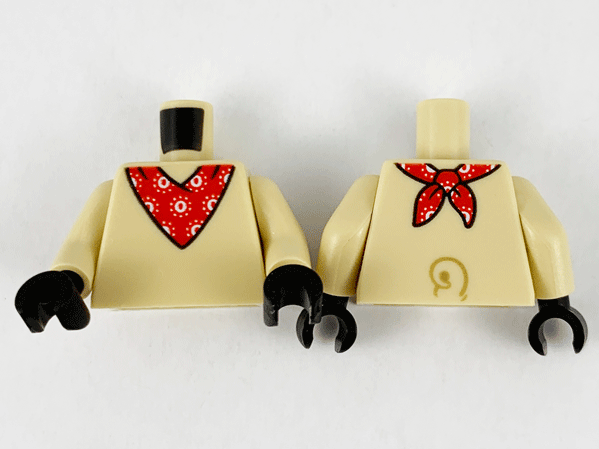 Torso with Red Bandana with White Circles and Tail on Back Pattern / Tan Arms / Black Hands: {тухлено жълт}