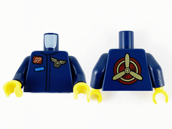 Torso Jumpsuit, Reddish Brown Namebadge with Gold 'JP', Gold Wings Badge and Blue Patch Pattern / Dark Blue Arms / Yellow Hands: {земно син}