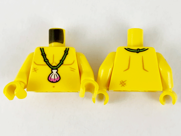 Torso Bare Chest Outline, Medium Nougat Scars and Bright Green Necklace with Shell Pattern / Yellow Arm Left / Yellow Arm Right with Anchor Tattoo Pattern / Yellow Hands: {ярко жълт}