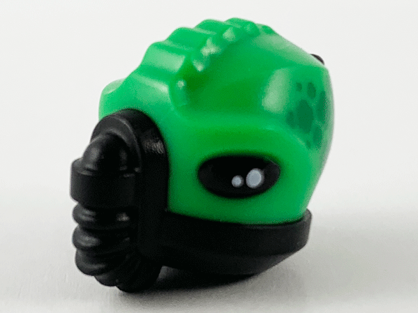 Minifigure, Head, Modified Alien, Ridges, Spines, Breathing Mask, Bright Green Skin and Green Scales Pattern: {черен}