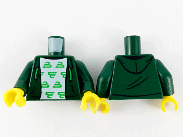 Torso Hoodie, White Shirt with Bright Green Blacktron 'B' Pattern / Dark Green Arms / Yellow Hands: {земно зелен}