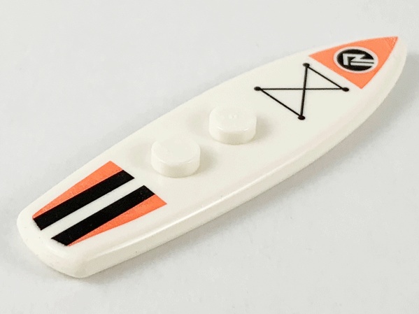 Minifigure, Utensil Surfboard Standard with Coral and Black Stripes and Sports Logo Pattern: {бял}