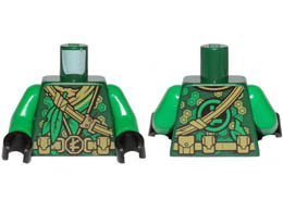 Torso Ninjago Robe, Dark Tan Undershirt, Belt, Ropes, Pouches and Green Leaves Pattern / Green Arms / Black Hands: {земно зелен}