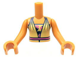 Torso Mini Doll Friends Bright Light Yellow Dress Top with Bright Pink Waist Line over Undershirt with Strawberries Pattern, Nougat Arms with Hands : {нуга}
