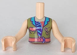 Torso Mini Doll Friends Olive Green Jacket, Dark Pink Belt and Medium Azure Collar Pattern, Light Nougat Arms with Hands : {светло нуга}