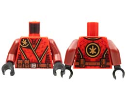 Torso Tunic, Gold Ninjago Logogram K, Dark Red Mesh, Reddish Brown Belt Pattern / Dark Red Arms / Black Hands: {ярко червен}