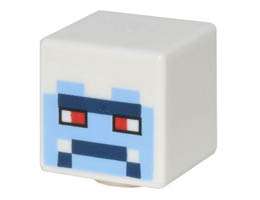 Minifigure, Head, Modified Cube with Pixelated Bright Light Blue Face, Red Eyes, and Dark Blue Mouth and Brow Pattern (Minecraft Yeti) : {бял}