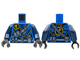 Torso Tunic, Yellow Ninjago Logogram J, Dark Bluish Gray Belts and Pouches Pattern / Dark Blue Arms / Black Hands: {ярко син}