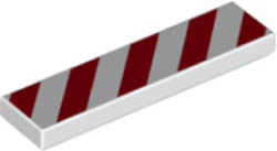 Tile 1 x 4 with Red and White Danger Stripes (White Corners) Pattern: {бял}