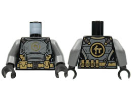 Torso Dark Bluish Gray Breastplate, Gold Ninjago Logogram C, Dark Tan Utility Belt Mesh Pattern / Dark Bluish Gray Arms / Black Hands : {черен}