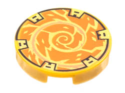 Tile, Round 2 x 2 with Bottom Stud Holder with Copper Spiral and Gold Electricity Pattern: {топло златист}