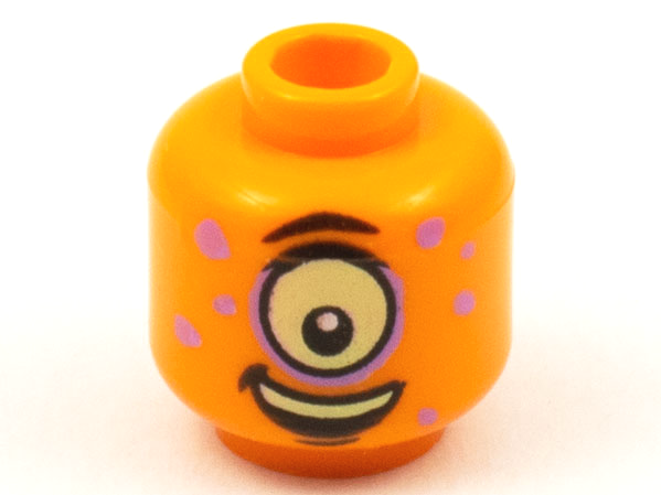 Minifigure, Head Alien Medium Lavender Spots, Large Yellowish Green Eye Cyclops Pattern - Hollow Stud: {ярко оранжев}