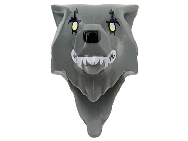 Minifigure, Head, Modified Wolf, Smooth Hair and Brow with Black Nose and Eyebrows, White Teeth and Fangs, Bright Light Yellow Eyes Pattern: {тъмно каменно сив}