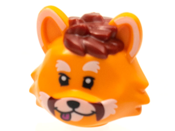 Minifigure, Head, Modified Cat with Dark Red Hair and Whiskers, White Markings on Ears and Muzzle and Red Tongue Pattern: {ярко оранжев}