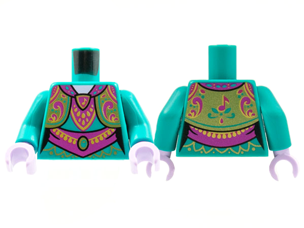 Torso Female Ornate Vest and Dress, Magenta Collar, Filigree, Sash, Gold Trim and Musical Note Pattern / Dark Turquoise Arms / Lavender Hands: {ярко синьо-зелен}