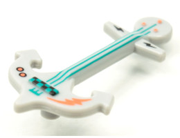 Minifigure, Utensil Guitar Anchor with Dark Turquoise Strings and Coral Lightning Bolt Pattern: {умерено каменно сив}