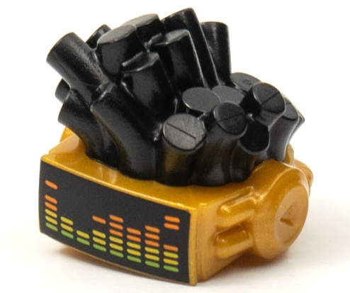 Minifigure, Hair Tubes/Cables and Pearl Gold Robot VR Visor Headset with Music Equalizer Pattern: {черен}