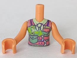 Torso Mini Doll Friends Lime Top, Coral Belts, Sand Green Bag and Yellow Bandana Pattern, Nougat Arms with Hands : {нуга}