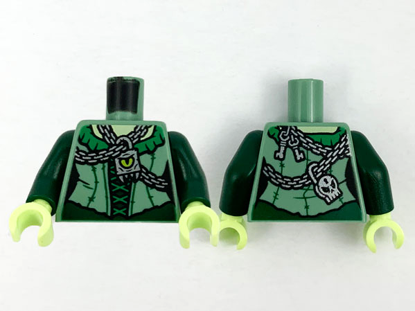 Torso Female Bodice Green Collar and Laces, Silver Chains and Pendant with Lime Eye, Keys and Skull Padlock on Back Pattern / Dark Green Arms / Yellowish Green Hands: {пясъчно зелен}
