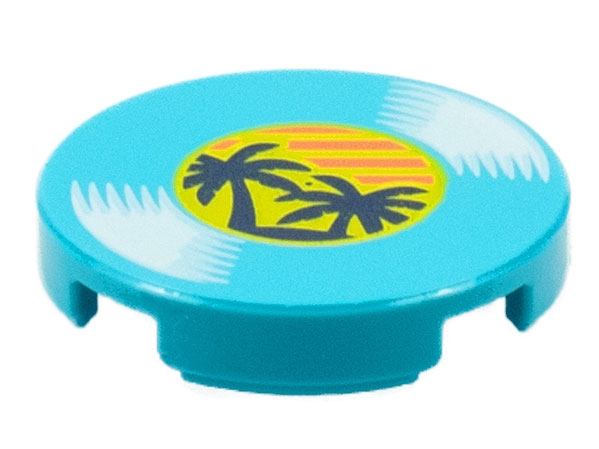 Tile, Round 2 x 2 with Bottom Stud Holder with LP Record, Palm Trees on Label Pattern: {умерено небесносин}