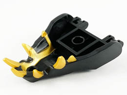 Dragon Head (Ninjago) Jaw with 2 Bar Handles on Back - Closed Ends with Gold Teeth Pattern: {черен}