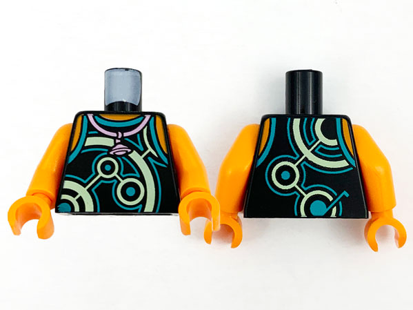 Torso Tank Top Metallic Pink Planet Pendant Necklace, Dark Turquoise and Yellowish Green Circle Design Pattern / Orange Arms / Orange Hands: {черен}