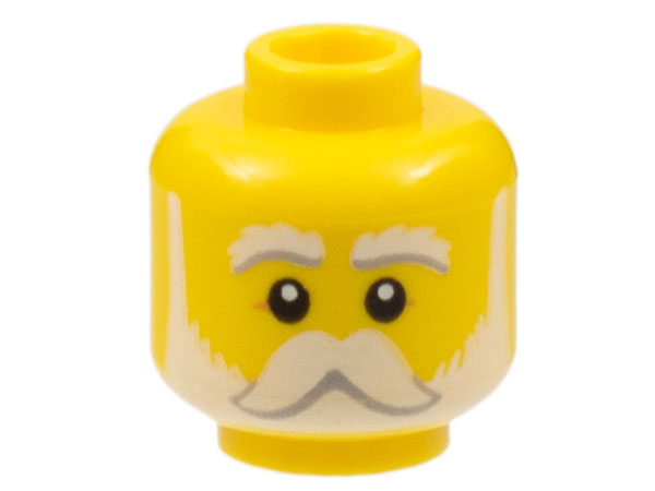 Minifigure, Head White Eyebrows, Moustache, and Beard, Medium Nougat Crow's Feet Pattern - Hollow Stud: {ярко жълт}