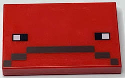 Tile 2 x 3 with Pixelated Black and White Eyes and Dark Brown Frown Pattern (Minecraft Strider Face): {ярко червен}