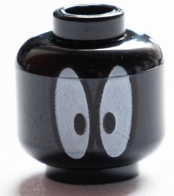 Minifigure, Head Alien with White Oval Eyes Pattern - Hollow Stud: {черен}