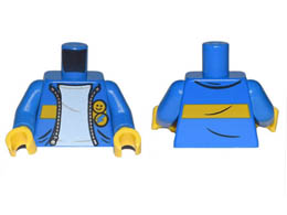 Torso Jacket with Gold Zipper, Yellow Stripe, Smiley Face and Lightning Bolt Buttons over White Shirt Pattern / Blue Arms / Yellow Hands : {ярко син}