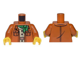 Torso Jacket with 2 Pockets over Tan Shirt with Copper Buttons, Buckle and Green Bandana Pattern / Dark Orange Arms / Yellow Hands: {тъмно оранжев}