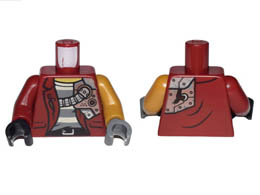 Torso Jacket with Mechanical Shoulder Plate Armor Pattern / Pearl Gold Arm Left / Dark Red Arm Right / Dark Bluish Gray Hand Left / Black Hand Right : {нов тъмно червен}