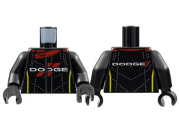 Torso Red Collar and Diagonal Lines, Silver Dotted Stitching, White DODGE, Yellow Side Stripes Pattern / Black Hands / Black Arms: {черен}