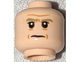 Minifigure, Head Dark Tan Thick Eyebrows, Nougat Forehead Line and Wrinkles, White Pupils, Frown Pattern - Hollow Stud: {светло нуга}