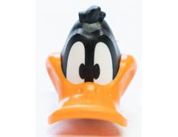 Minifigure, Head, Modified Looney Tunes Daffy Duck with Orange Beak and White Neck Pattern: {черен}