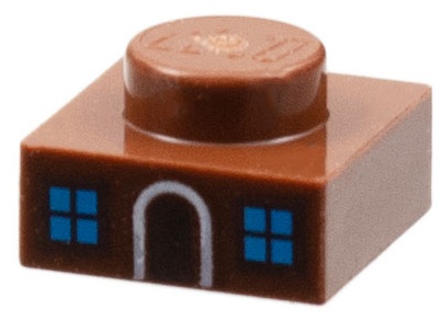 Plate 1 x 1 with Medium Azure Window Panes and White Doorframe Pattern (Gingerbread House): {червеникаво-кафяв}