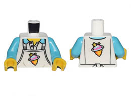 Torso Apron with Ice Planet Ice Cream Shop Logo over Collared Shirt Pattern / Medium Azure Arms / Yellow Hands: {бял}