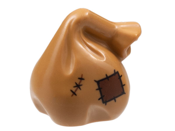 Minifigure, Utensil Sack / Bag with Handle with Dark Brown Patch and Mend Pattern: {умерен нуга}