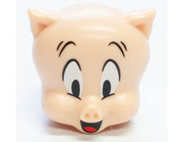 Minifigure, Head, Modified Looney Tunes Porky Pig with Red Tongue, Black Raised Eyebrows and Pupils Pattern: {светло нуга}