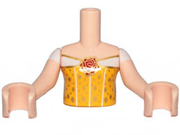 Torso Mini Doll Friends Bright Light Orange Top with Red Rose Trim and Gold Diamonds Pattern, Light Nougat Arms with Hands with White Sleeves : {светло нуга}