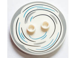 Tile, Round 4 x 4 with 2 Hollow Studs with Black, Light Bluish Gray and Dark Azure Swirl Pattern: {бял}