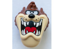 Minifigure, Head, Modified Looney Tunes Taz with Red Tongue, Tan Face and White Teeth Pattern: {червеникаво-кафяв}