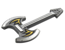 Minifigure, Utensil Musical Instrument, Guitar Electric Axe with Silver Blades and Strings, Black and Gold Bat Wings Pattern: {тъмно каменно сив}